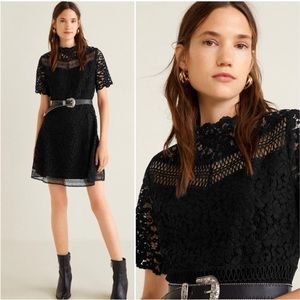 NEW Mango Guipure Black Lace Overlay Cotton Dress